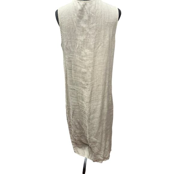 Laura Gotti LinenMaxi Dress Sleeveless Front Split Tan Large Made in ITALY - Picture 2 of 12